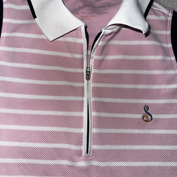 Peter Millar Women Size XS Pink White Striped Sleeveless 1/4 Zip Top - Picture 2 of 8